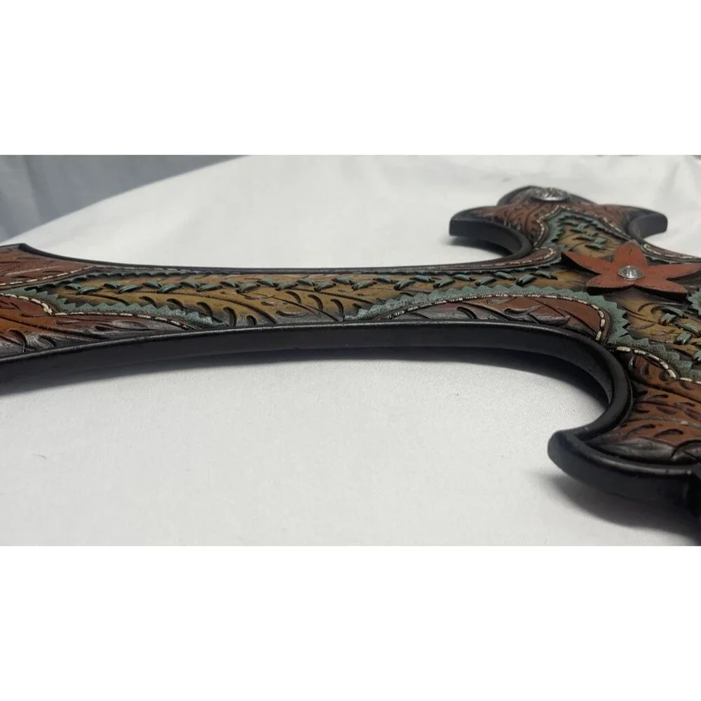 Western Rustic Resin Fleur De Lis Decorative Wall Cross Turquoise Brown 20